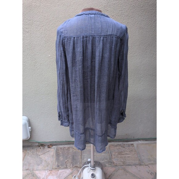Dolma Top LG 100% Gauzy Linen Shirt Dress Tunic French Blue Coastal Chic - Picture 3 of 13
